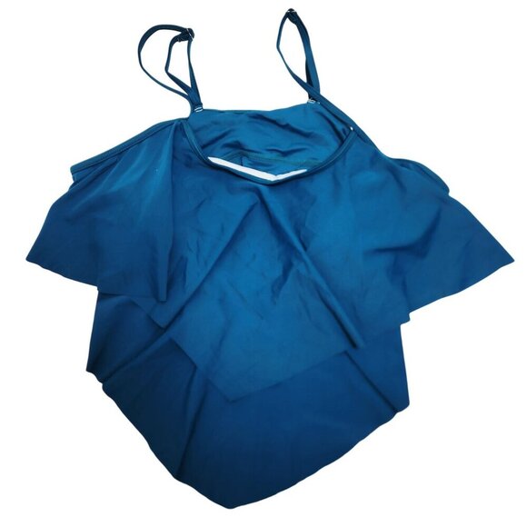 Blue Ruffle Tankini Top Swimsuit & Floral High-Waisted Bikini Bottoms Size XXL - Picture 4 of 7